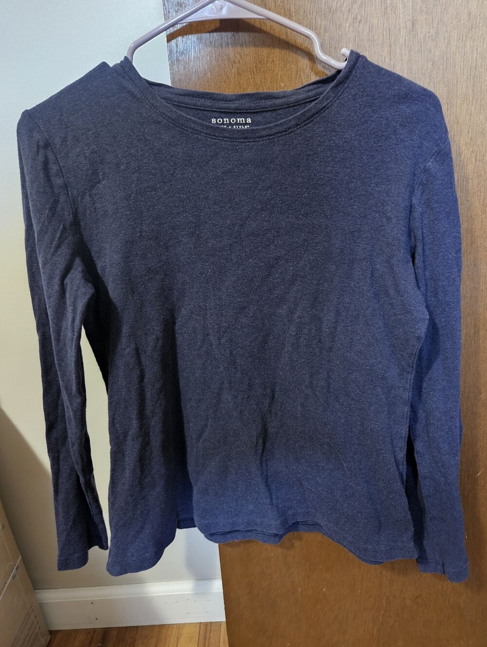 Sonoma Long Sleeve Crewneck Top -Navy Blue Everyday Tee 100% Cotton Size S